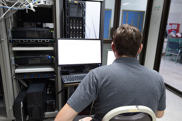 IT technical problem in server room with data connection visual effect .