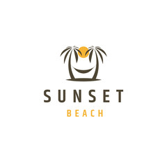 Palm beach sunset logo icon design template