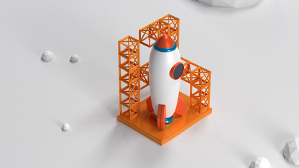 Rocket launching platform on the Moon in cartoon styke