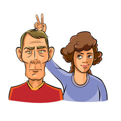 Liar woman with, cheating on partner man. Dishonesty in relations, concept vector illustration