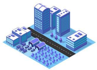 City urban area map Isometric vehicles 3D illustration