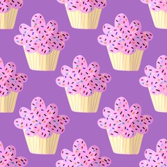 Cupcake seamless cartoon pattern for fabrics and packaging and linens and kids and wrapping paper and kitchen
