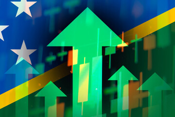 Increasing green arrows showing improvements in the economy or growth of stocks on the stock exchange in Solomon islands