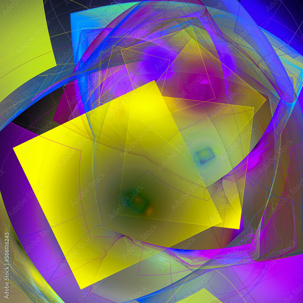 Aufkleber yellow transparent squares overlap each other and create a pattern on a colorful bright background. 