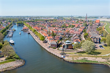 Fototapeta na wymiar Aerial from the historical city Medemblik in the Netherlands