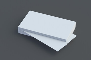 Stack of white business cards on gray background. 3d render