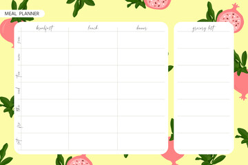 Meal planner with pomegranates and leaves