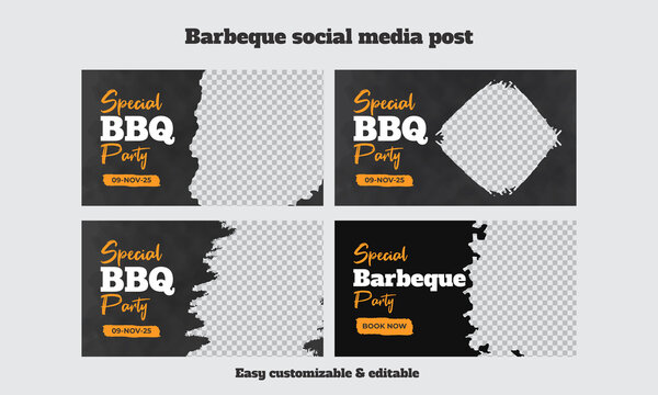 Barbeque social media thumbnail template. Delicious grill bbq food video web banner 