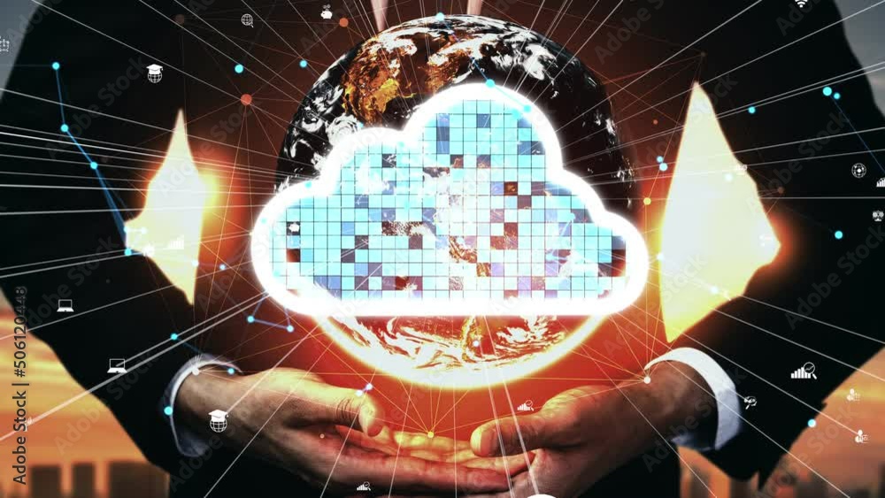 Poster conceptual cloud computing and data storage technology for future innovation . 3d render computer gr