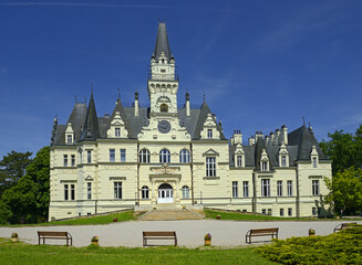 Budmerice Castle from 19th century in nature landscape, Slovakia