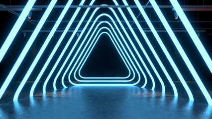 3D render Glowing neon lighting on floor reflection for future premium product or technology