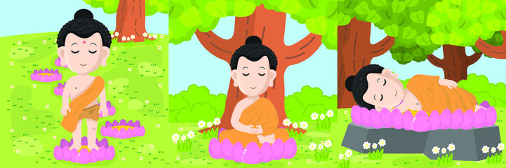 Fototapeta premium Vesak Day,Buddha on Vesak Day vector,Buddha hand drawn