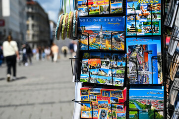 Munich, Germany: Postcards from München for sale on the street. München is capital of the German state of Bavaria and popular tourist destination. 