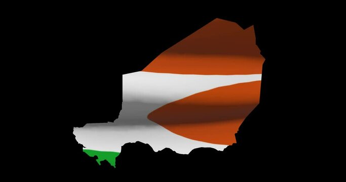 Niger country map outline with national flag animation. Alpha channel footage