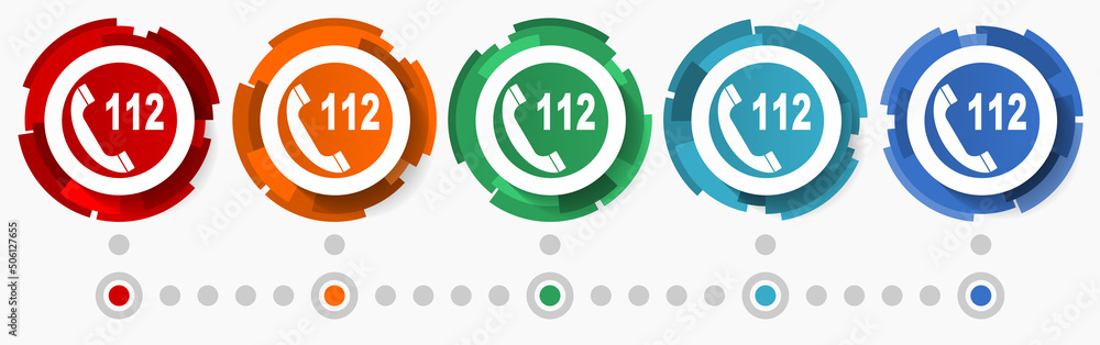 Leinwandbilder Emergency call, phone concept vector icon set, modern design abstract web buttons in 5 color options, infographic template