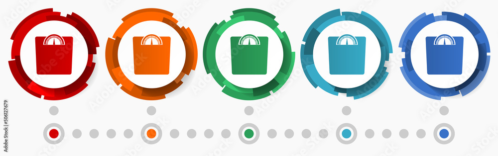Leinwandbilder weight, scale concept vector icon set, modern design abstract web buttons in 5 color options, infogr