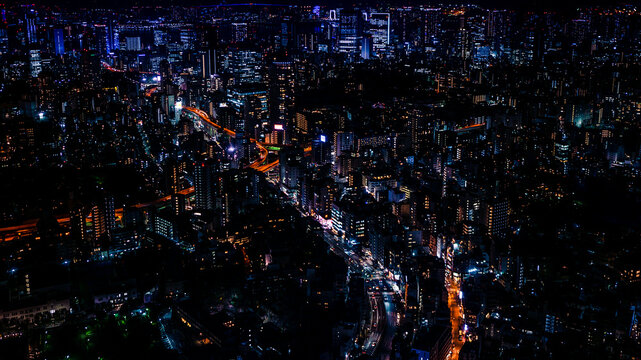 Japan modern urban skyline at night aerial overlooking of beautiful Tokyo city. © REC Stock Footage