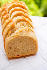 bread slices close up on wooden background