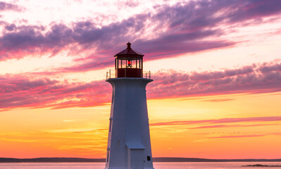 Close up of the Peggy's Cove Lighthouse during a vibrant sunset. Atlantic Coast, Nova Scotia, Canada. The most visited tourist location in the Atlantic Canada © Prashanth Bala