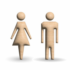 3D wood restroom sign icon illustration on white background