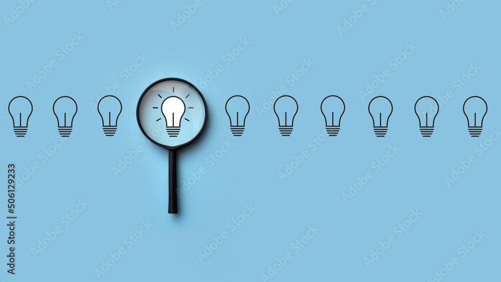 Poster there are many non-burning light bulbs and one burning light bulb. a symbol for finding and solving 