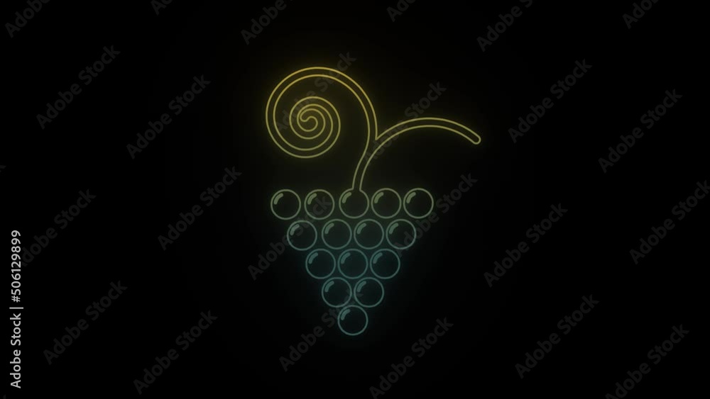 Poster glowing neon grape icon on black background. growing berries on the farm. 4k video animation for mot