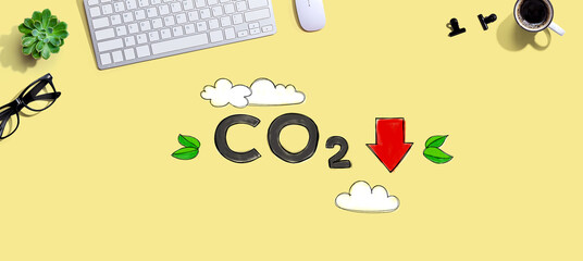 Reduce CO2 concept with a computer keyboard and a mouse