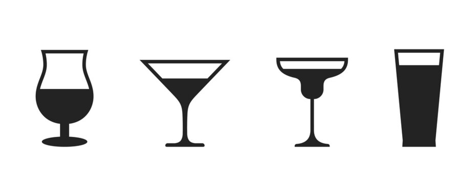 cocktail glass icon set. liquor and drink symbols. isolated vector images