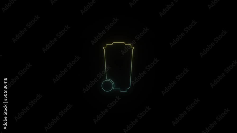 Poster glowing neon garbage can icon on black background. clean adjacent territory. garbage collection. 4k 