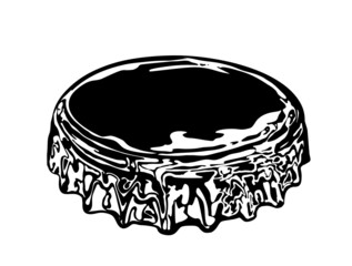 Oktoberfest black hand drawn metal cap Beer bottle or soda, Icon. Simple monochrome object, isolated. Vector.