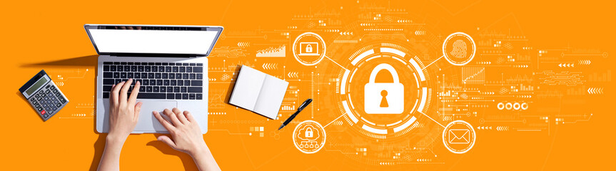 Internet network security concept with person using a laptop computer