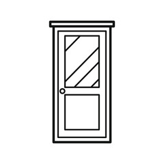 Wooden door. Coloring book. Black and white vector illustration.