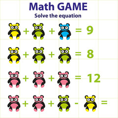 Educational printable math worksheet. Additional math for kids. Vector illustration. Worksheet  for educating preschool kids on how to count well.