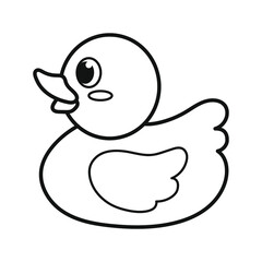 Cute duck. Coloring book. Black and white vector illustration.