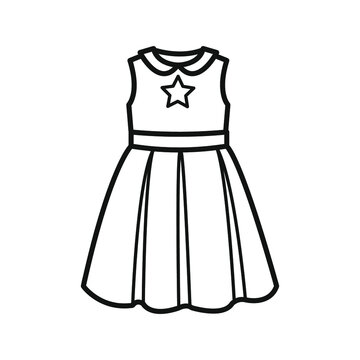 Dress with a star. Coloring book. Black and white vector illustration.