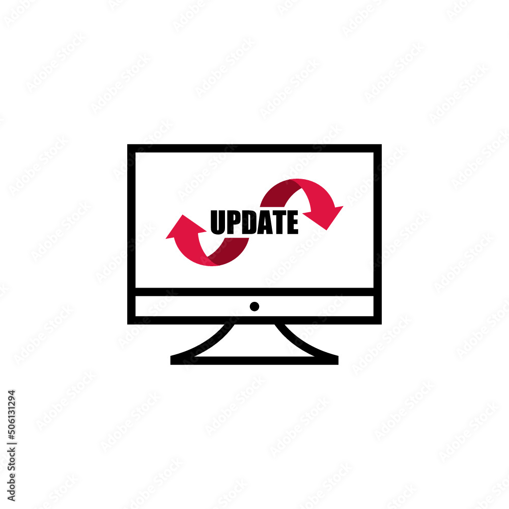 Aufkleber computer monitor update process icon isolated on white background