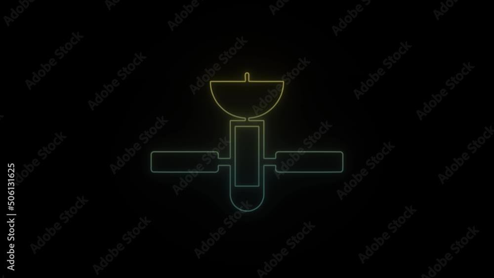 Poster glowing neon satellite icon on black background. space technology of mankind. 4k video animation for