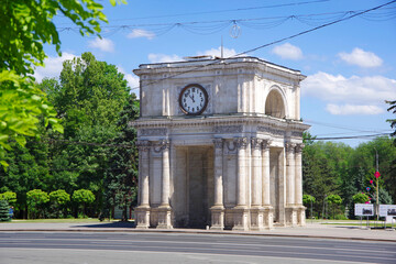 Fototapeta premium Moldova. Kishinev. 05.20.2022. View of the Arc de Triomphe in the city center.