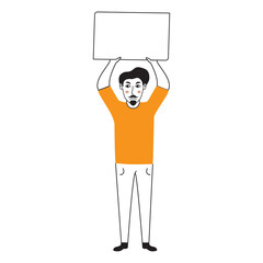 Man protesters. Social issue. Doodle face human avatar a man with a beard.Isolated on white background. Hand drawn cartoon illustration.