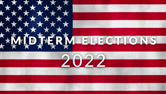 Midterm elections 2022 politics banner title on USA waving flag animation