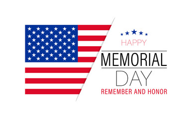 Vector of US Memorial Day celebration background banner or greeting card, with text and USA flag elements.