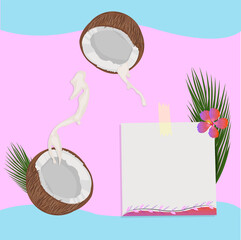 Coconut Milk with Flower on the Pink Background