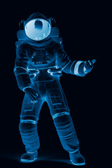 astronaut playing air guitar full body view