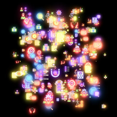 human resources banner design background and concept with modern icons on black background. big internet web banner for landing page, printable poster quality