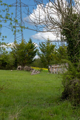 Small construction in old worn gray wooden planks, in a green setting