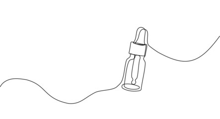 Obraz premium Continuous drawing of one line of bottles with oil or honey or lemon or lime juice for scrubbing and body skin care with natural herbal skin care products, top view of ingredients. Vector illustration