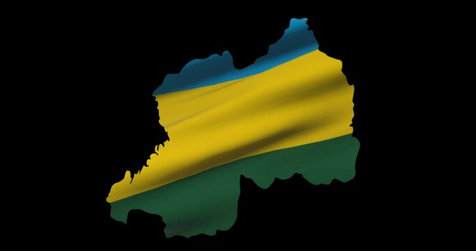 Rwanda map outline. National flag waving animation, motion graphic of country