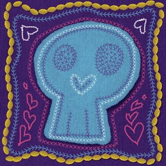 skull embroidery fabric love