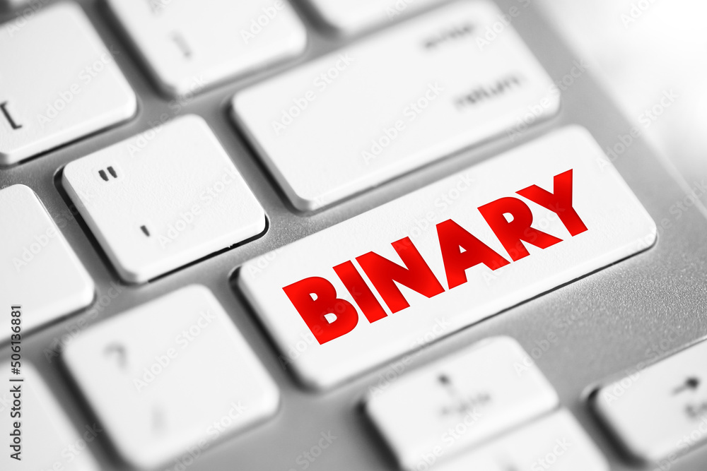 Poster binary text button on keyboard, technology concept background