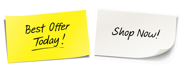 Handwritten message on sticky notes - Best Offer Today! Shop Now! - 506137465